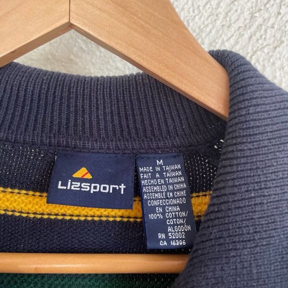 Vintage 90s Navy Knit stripe sweater zip up by LizSport - Picture 5 of 5
